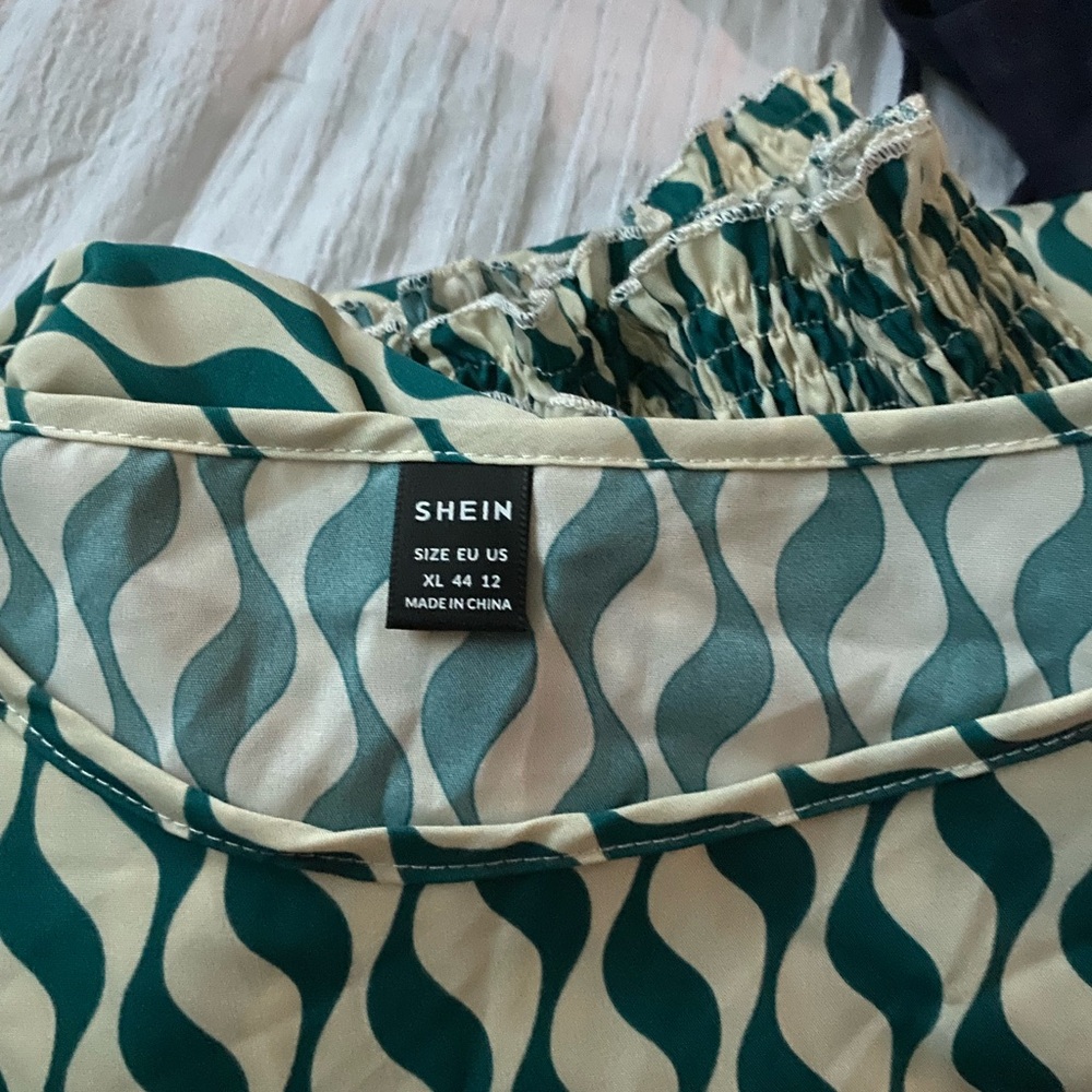 Shein Green and Cream Patterned Dress